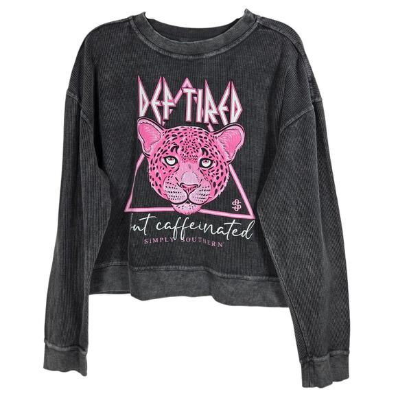 Simply Southern Sweatshirt Womens XL Charcoal Cropped Def Tired Leopard Graphic - Picture 1 of 10
